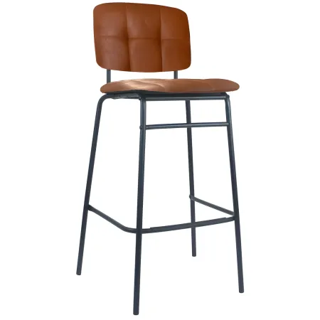 Set 2 Sgabelli da Cucina con Schienale Ecopelle Mattone Gambe Metallo