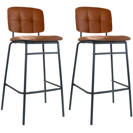 Set 2 Sgabelli da Cucina con Schienale Ecopelle Mattone Gambe Metallo