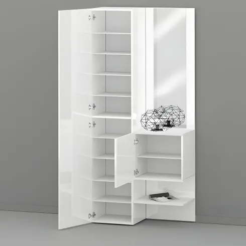 Mobile da Ingresso con Scarpiera con Specchio Bianco Lucido 2 Pezzi