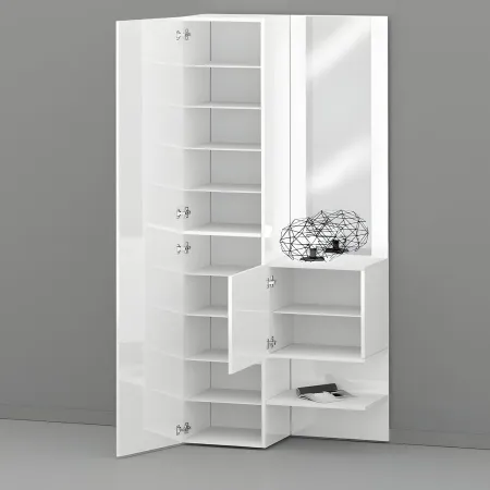 Mobile da Ingresso con Scarpiera con Specchio Bianco Lucido 2 Pezzi