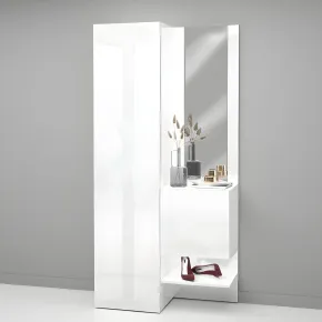 Mobile da Ingresso con Scarpiera con Specchio Bianco Lucido 2 Pezzi 2