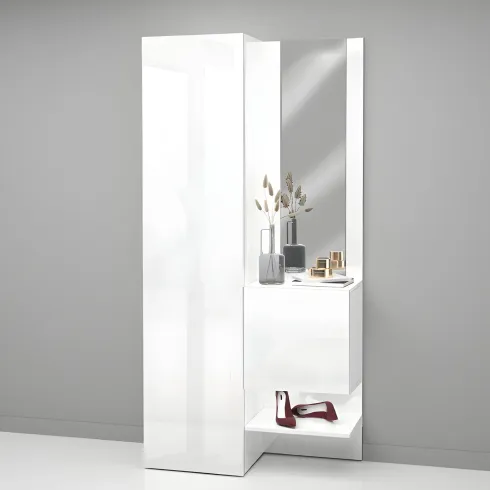Mobile da Ingresso con Scarpiera con Specchio Bianco Lucido 2 Pezzi