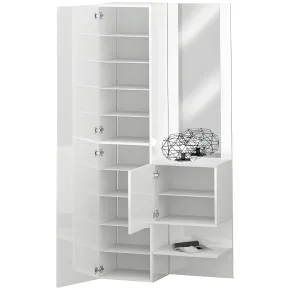 Mobile da Ingresso con Scarpiera con Specchio Bianco Lucido 2 Pezzi