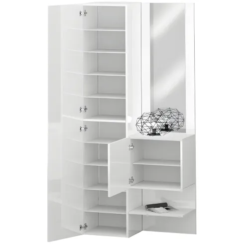 Mobile da Ingresso con Scarpiera con Specchio Bianco Lucido 2 Pezzi
