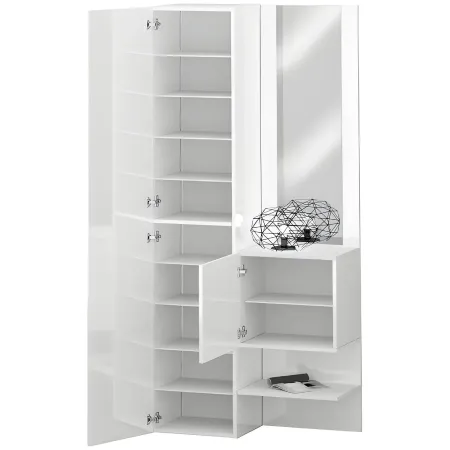 Mobile da Ingresso con Scarpiera con Specchio Bianco Lucido 2 Pezzi