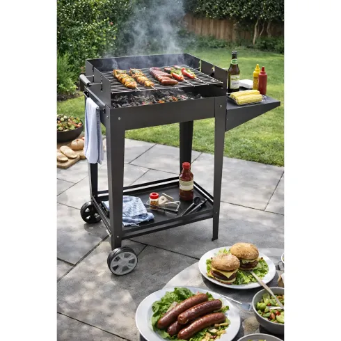 Barbecue a Carbone da Esterno con Griglia Regolabile in Acciaio Cromato