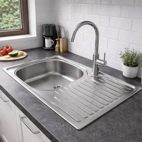 Lavandino Lavello da Cucina 80x50 cm 1 vasca con Gocciolatoio Destro