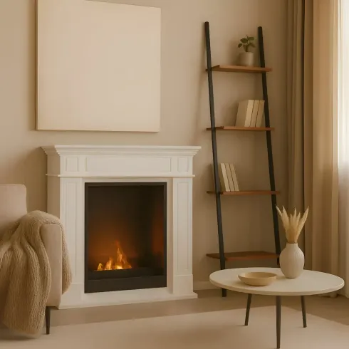 Outlet Camino a Bioetanolo 3 kW da Pavimento Cornice Legno Bianco