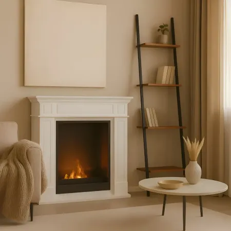 Outlet Camino a Bioetanolo 3 kW da Pavimento Cornice Legno Bianco