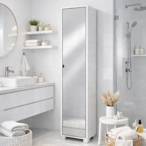 Mobile Alto 1 Anta 190 con Specchio Ingresso Scarpiera Armadio a Colonna Bagno | BricoShop24