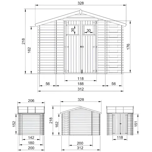 Casetta in Legno 328x206x218 cm Box Legnaia con Pavimento