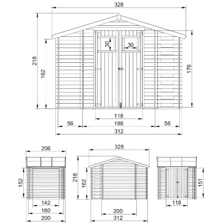 Casetta in Legno 328x206x218 cm Box Legnaia con Pavimento