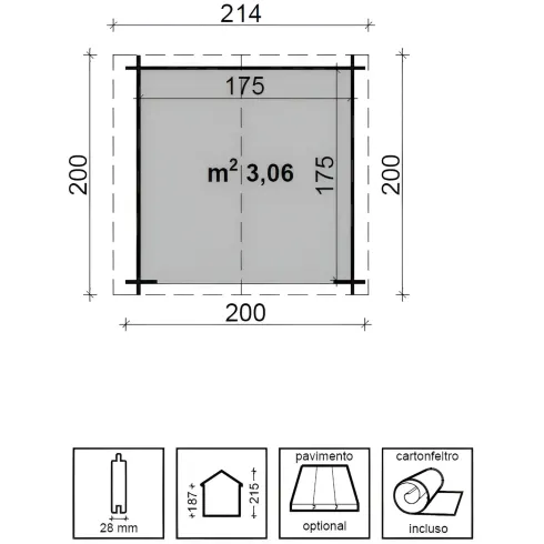 Casetta in Legno da Giardino 200x200 cm 3mq 28mm Blockhouse