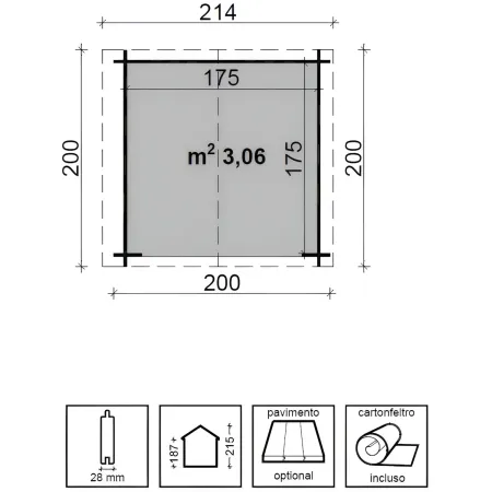 Casetta in Legno da Giardino 200x200 cm 3mq 28mm Blockhouse