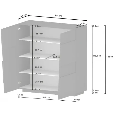 Madia Alta Bianco Laccato Credenza 4 Ante 3 Ripiani Legno Salvaspazio