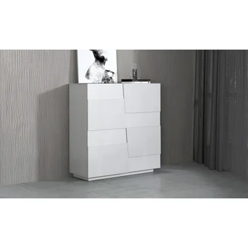 Madia Alta Bianco Laccato Credenza 4 Ante 3 Ripiani Legno Salvaspazio