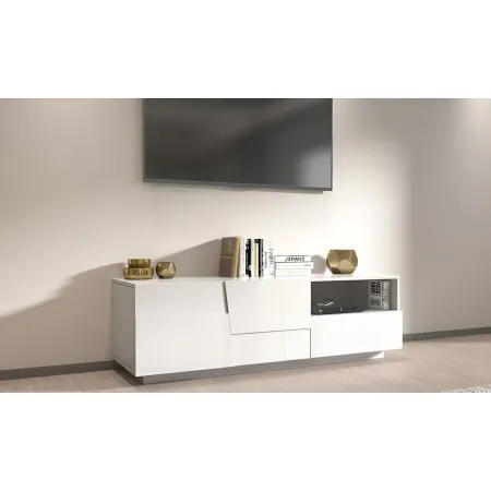 Mobile Porta TV Bianco Laccato 2 Ante con Cassetto e Vano a Giorno
