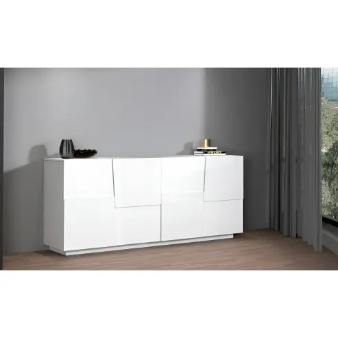 Credenza 4 Ante Bianco Laccato Madia 2 Ripiani Soggiorno Moderno