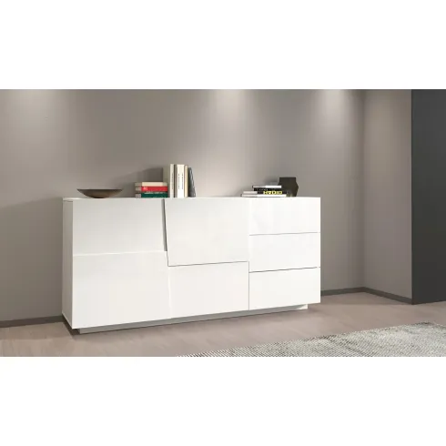 Credenza 2 Ante 3 Cassetti Madia in Legno Nobilitato Bianco Laccato