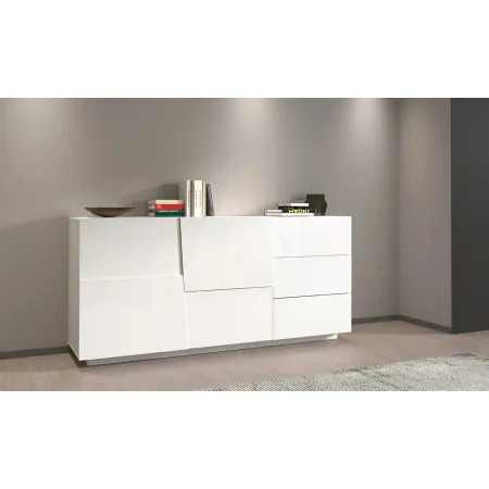 Credenza 2 Ante 3 Cassetti Madia in Legno Nobilitato Bianco Laccato