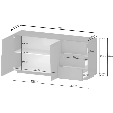 Credenza 2 Ante 3 Cassetti Madia in Legno Nobilitato Bianco Laccato