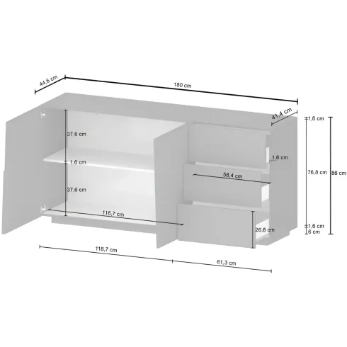 Credenza 2 Ante 3 Cassetti Madia in Legno Nobilitato Rovere Wotan