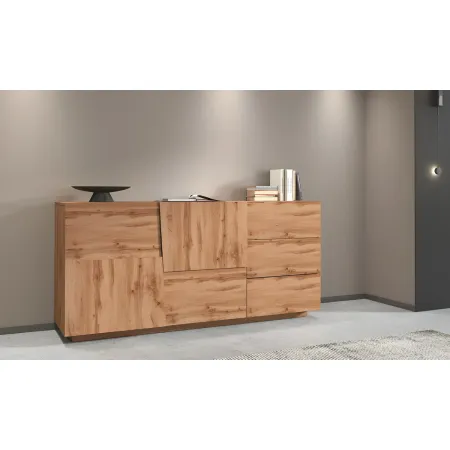 Credenza 2 Ante 3 Cassetti Madia in Legno Nobilitato Rovere Wotan