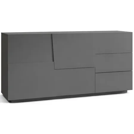 Credenza 2 Ante 3 Cassetti Madia in Legno Nobilitato Antracite Opaco