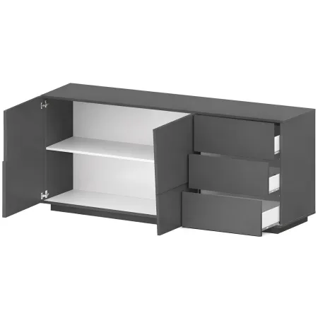 Credenza 2 Ante 3 Cassetti Madia in Legno Nobilitato Antracite Opaco