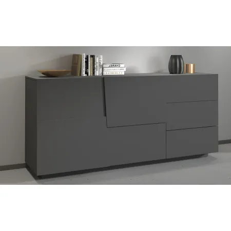 Credenza 2 Ante 3 Cassetti Madia in Legno Nobilitato Antracite Opaco