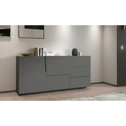 Credenza 2 Ante 3 Cassetti Madia in Legno Nobilitato Antracite Opaco