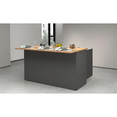 Isola Cucina 3 Ante Antracite Rovere 155x90x90 cm Legno Nobilitato
