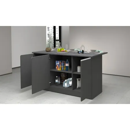 Isola Cucina 3 Ante Antracite Report 155x90x90 cm Legno Nobilitato