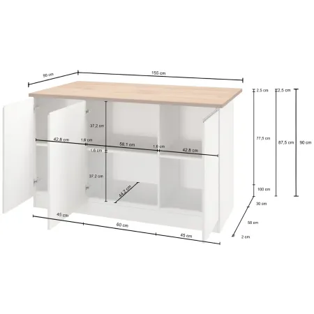 Isola Cucina 3 Ante Antracite Report 155x90x90 cm Legno Nobilitato