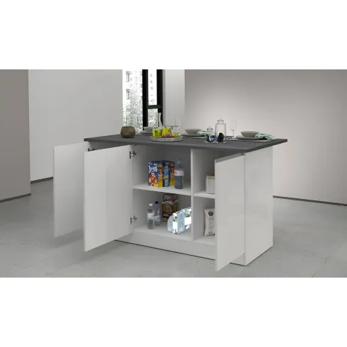 Isola Cucina 3 Ante Bianco Report 155x90x90 cm Legno Nobilitato