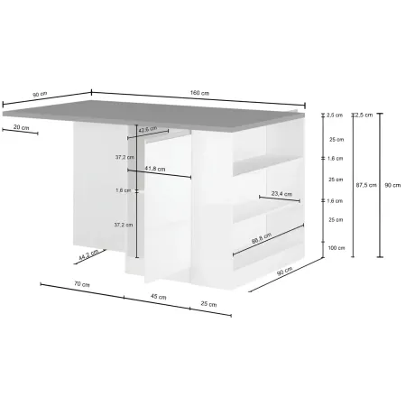 Isola Cucina 2 Ante Bianco Rovere 160x90x90 cm con Vani a Giorno