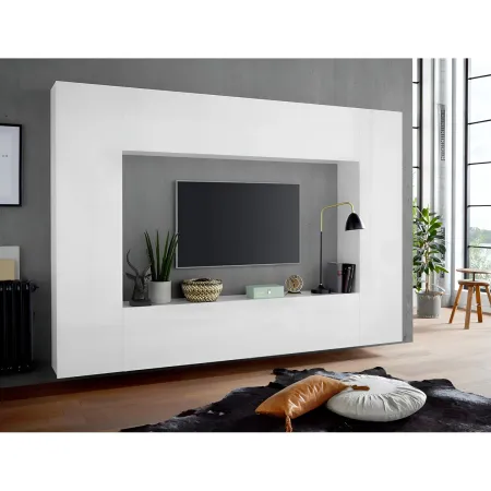 Colonna Armadio Multiuso Bianco Lucido 4 Ripiani 40x30x180 cm Moderno