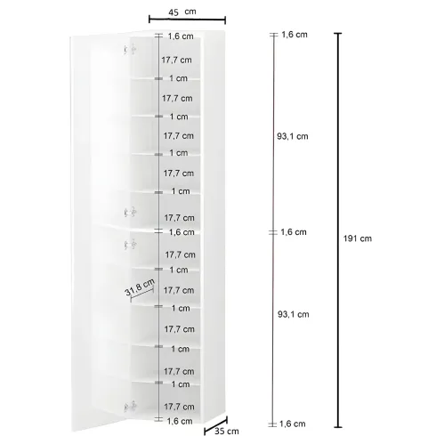 Armadio Scarpiera Anta Battente 45x35x191 cm Bianco Laccato Salvaspazio