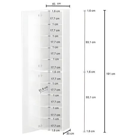 Armadio Scarpiera Anta Battente 45x35x191 cm Bianco Laccato Salvaspazio