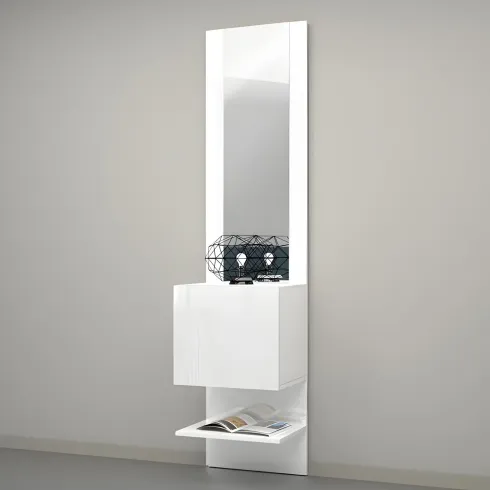 Mobile Ingresso con Specchio e Anta Bianco Laccato Moderno Salvaspazio