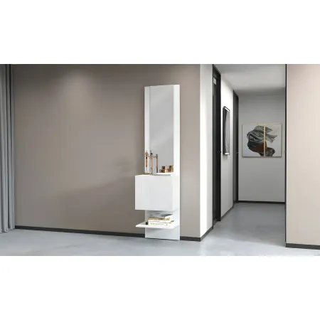 Mobile Ingresso con Specchio e Anta Bianco Laccato Moderno Salvaspazio