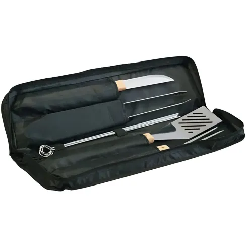 Set Utensili Barbecue Campignaz 9 Pezzi Manico in Legno Borsa Tessuto