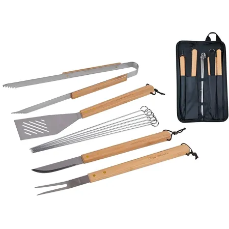 Set Utensili Barbecue Campignaz 9 Pezzi Manico in Legno Borsa Tessuto