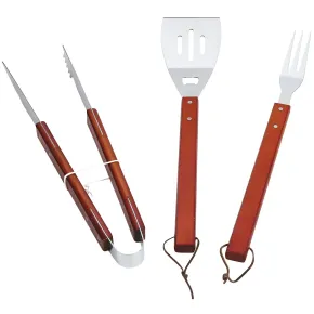Set Utensili Barbecue 46 cm 3 Pezzi Manico in Legno Rosso per Griglia