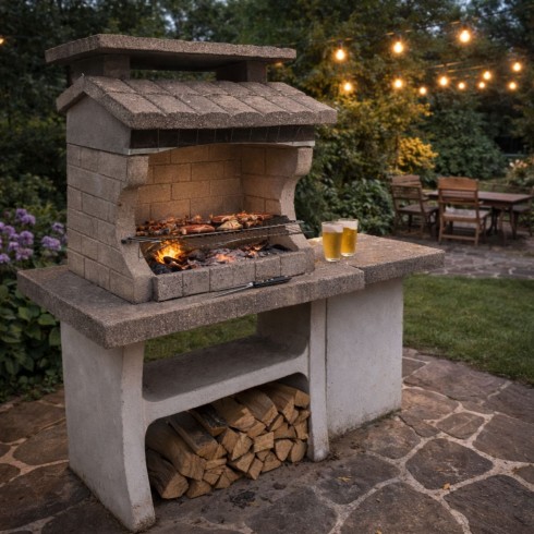 Barbecue in Muratura BBQ in Cemento a Carbonella Legna da Giardino