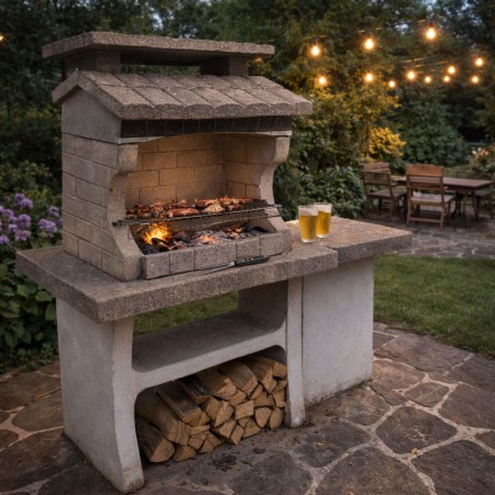 Barbecue in Muratura BBQ in Cemento a Carbonella Legna da Giardino