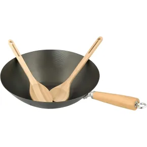 Padella Wok in Ghisa per Barbecue Campignaz 36 cm Manico in Legno