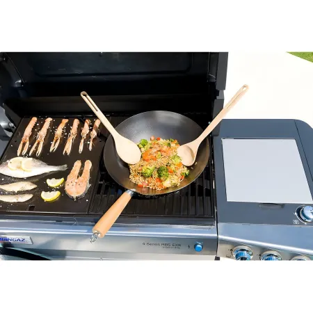 Padella Wok in Ghisa per Barbecue Campignaz 36 cm Manico in Legno