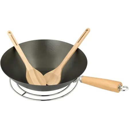 Padella Wok in Ghisa per Barbecue Campignaz 36 cm Manico in Legno