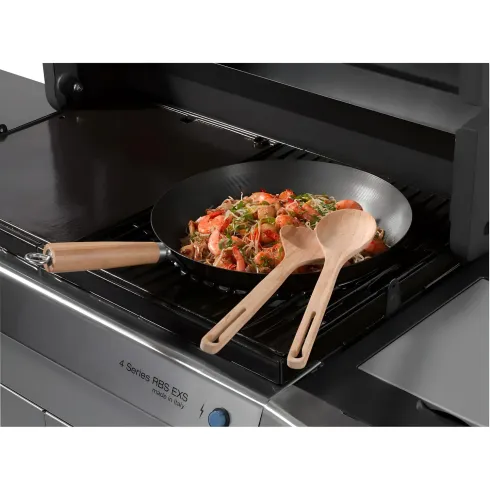 Padella Wok in Ghisa per Barbecue Campignaz 36 cm Manico in Legno